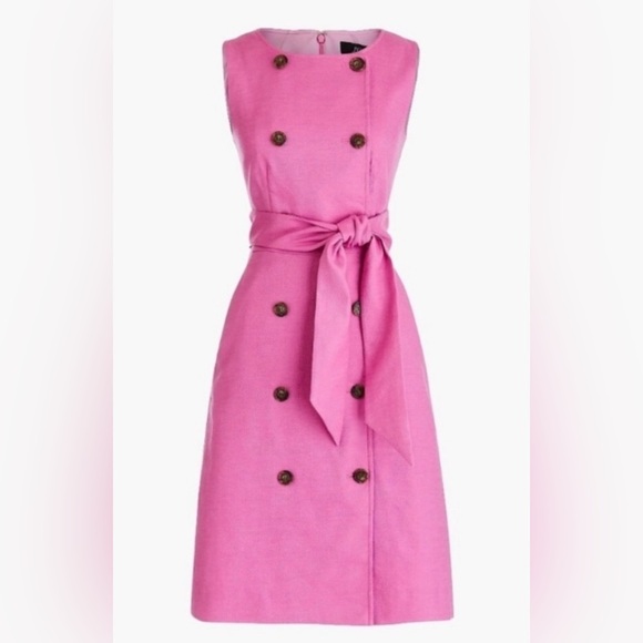 J. Crew Double Breasted Linen Belted Sheath Dress Barbie Pink size 6 - Picture 1 of 8